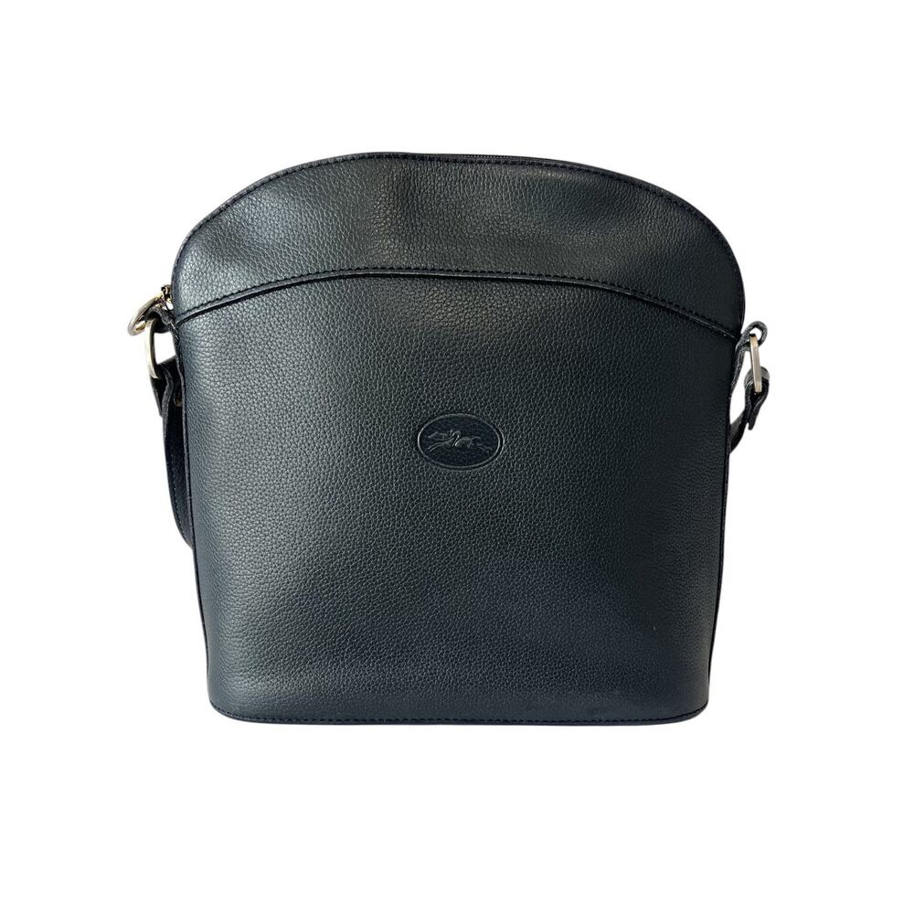 Longchamp Vintage Le Foulonne Dome Crossbody Navy Pebbled Leather France Y2K